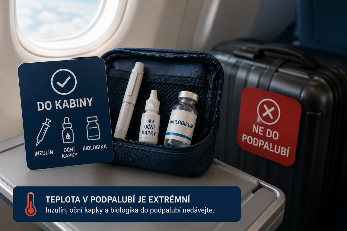 Zavazadlový prostor letadla se přehřívá i podchlazuje – teplotně citlivé léky tam nepatří.