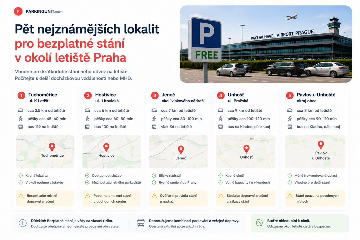 Los cinco lugares más conocidos para estacionar gratis en los alrededores del aeropuerto de Praga.