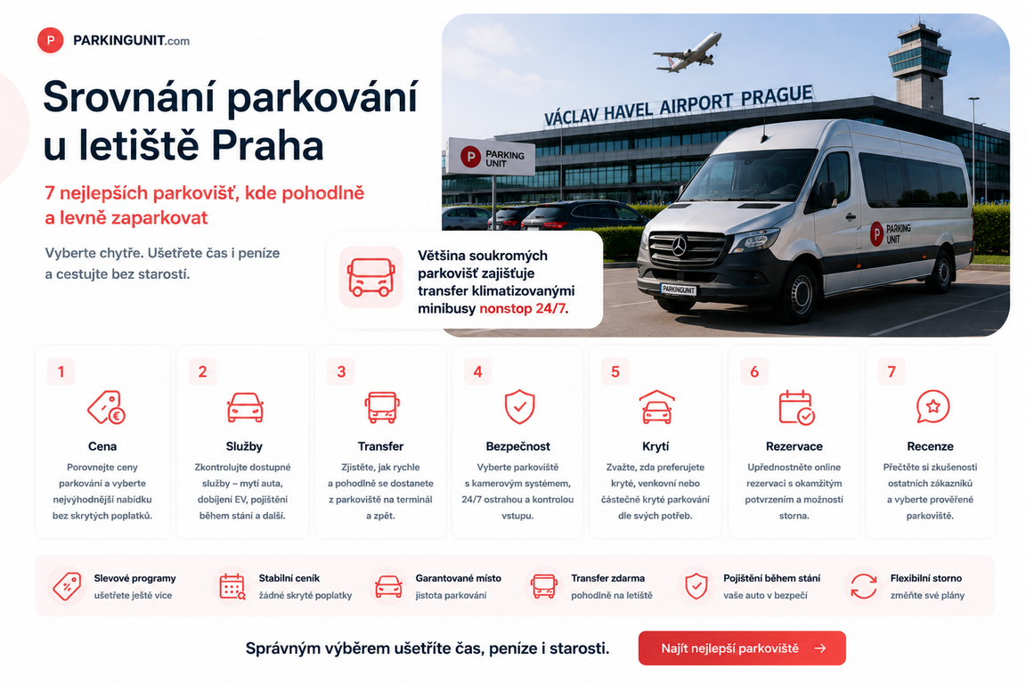Většina soukromých parkovišť zajišťuje transfer klimatizovanými minibusy nonstop 24/7.