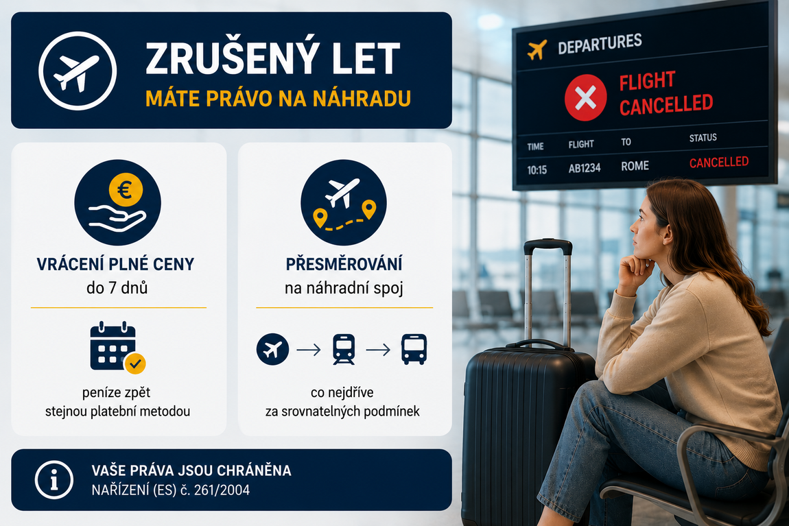 Při zrušení letu máte volbu: vrácení ceny letenky, nebo náhradní let.